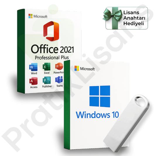 Windows 10 + Office 2021 Pro Plus Kurulum Dosyalı USB Bellek (Lisans Anahtarı Hediyeli) - Pratik Lisans - Microsoft Lisans Merkezi - Windows Lisans - Office Lisans -