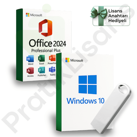 Windows 10 + Office 2024 Pro Plus Kurulum Dosyalı USB Bellek (Lisans Anahtarı Hediyeli) - Pratik Lisans - Microsoft Lisans Merkezi - Windows Lisans - Office Lisans -