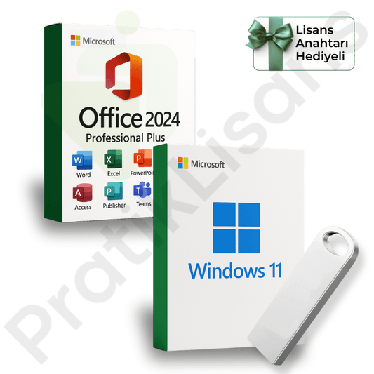 Windows 11 + Office 2024 Pro Plus Kurulum Dosyalı USB Bellek (Lisans Anahtarı Hediyeli) - Pratik Lisans - Microsoft Lisans Merkezi - Windows Lisans - Office Lisans -